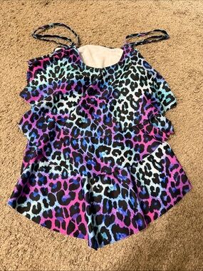 Women’s Multi-Color Leopard Swimsuit Print Ruffle Tank Top